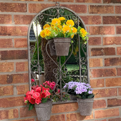 80cm Cordelia Wall Mirror With Triple Planter - Metal - L15 x W45 x H75 cm