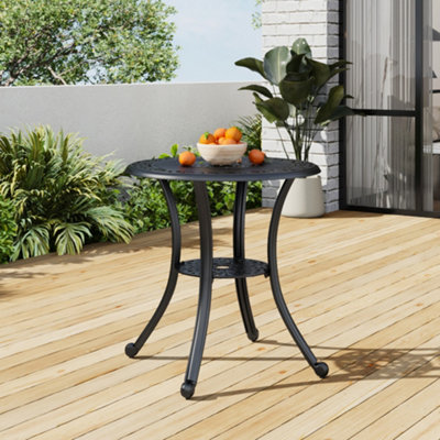 80cm Dia Round Outdoor Garden Patio Dining Table with Umbrella Hole, Black