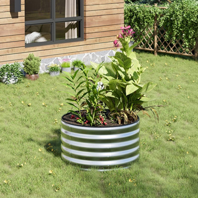 80cm Dia Round Silver Galvanized Steel Outdoor Raised Garden Bed