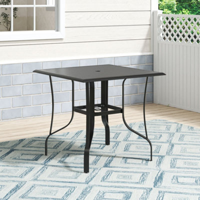 80cm Garden Metal Slatted Coffee Table Square Outdoor Table with Umbrella Hole, Black