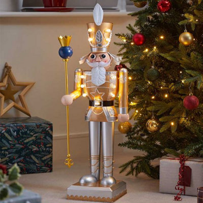 80cm LED Nutcracker Decoration - White & Gold