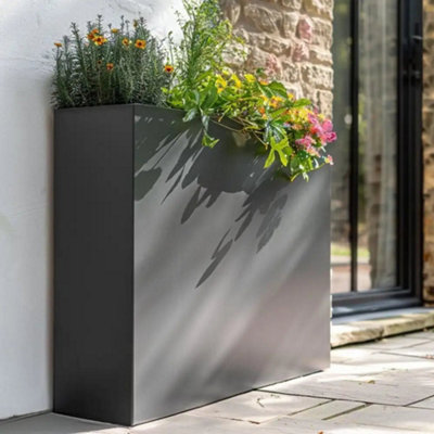 80cm Long Zinc Matte Grey 60cm Tall Trough Planter - 3