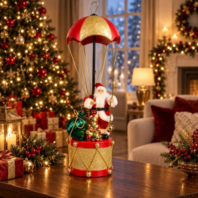 80cm Pop-Up Santa Parachute Christmas Decoration with LED Lights Red & Gold