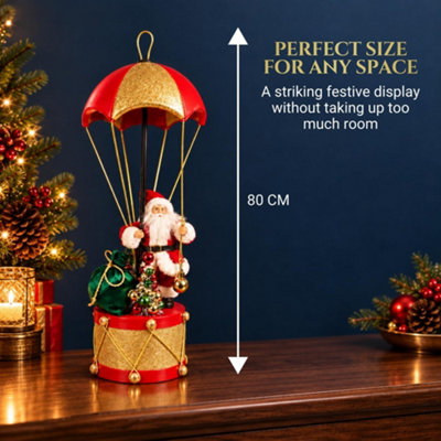 80cm Pop-Up Santa Parachute Christmas Decoration with LED Lights Red & Gold