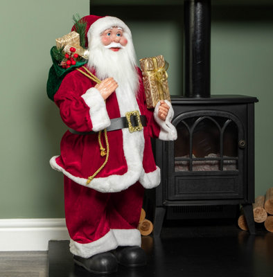80cm Red Standing Santa Claus Indoor Decoration with Gold Present ...