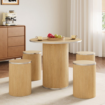 80CM Round Dining Table and Chairs of 4, Modern Dinner Table Oak