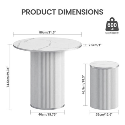 80CM Round Dining Table and Chairs of 4, Modern Dinner Table White