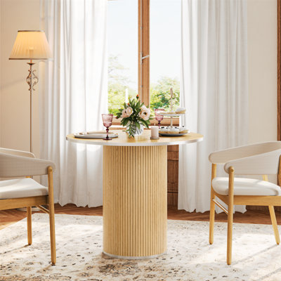 80CM Round Dining Table, Modern Dinner Table Oak(Without Chair)