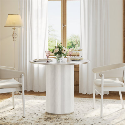 80CM Round Dining Table, Modern Dinner Table White(Without Chair)