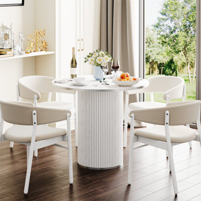 80CM Round Dining Table, Modern Dinner Table White(Without Chair)