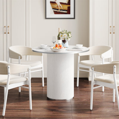 80CM Round Dining Table, Modern Dinner Table White(Without Chair)