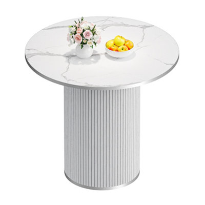 80CM Round Dining Table, Modern Dinner Table White(Without Chair)