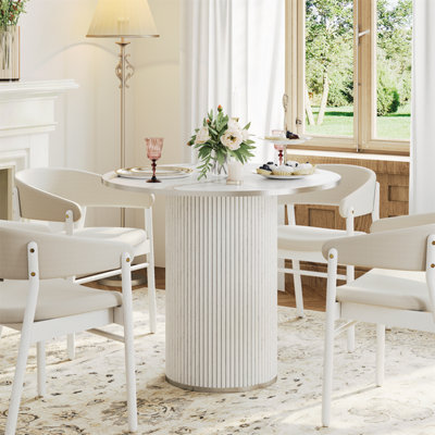 80CM Round Dining Table, Modern Dinner Table White(Without Chair)