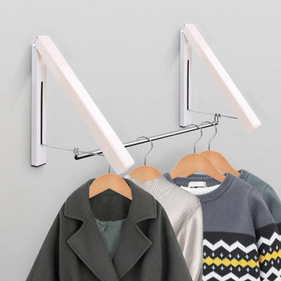 80cm Wall-Mounted Folding Clothes Rail Aluminium Space-Saving Hanging ...