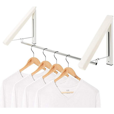 80cm Wall-Mounted Folding Clothes Rail Aluminium Space-Saving Hanging ...