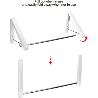 80cm Wall-Mounted Folding Clothes Rail Aluminium Space-Saving Hanging ...