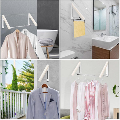 80cm Wall-Mounted Folding Clothes Rail Aluminium Space-Saving Hanging ...