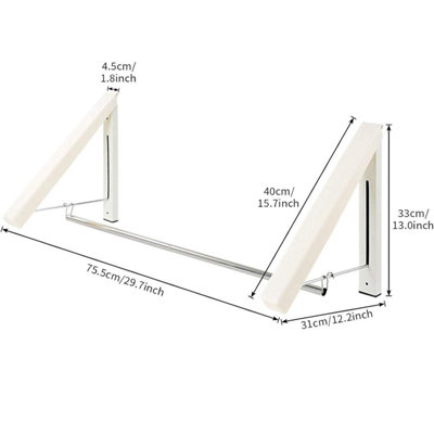 80cm Wall-Mounted Folding Clothes Rail Aluminium Space-Saving Hanging ...