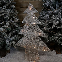 80cm Warm White Battery Operated LED White and Gold Tree Silhouette Christmas Decoration