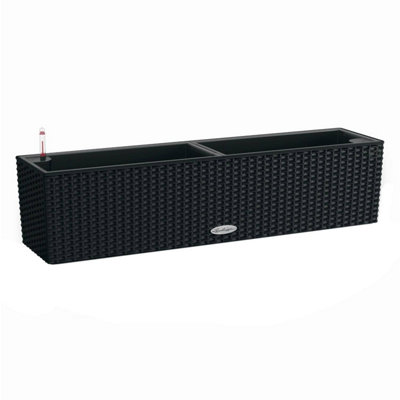80cm Window Box, Graphite Black Plastic Self-watering Planter with Water Level Indicator H19 L80 W19 cm LECHUZA BALCONERA Cottage