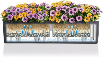 80cm Window Box, Sand Brown Plastic Self-watering Planter with Water Level Indicator, LECHUZA BALCONERA Color, H19 L80 W19 cm