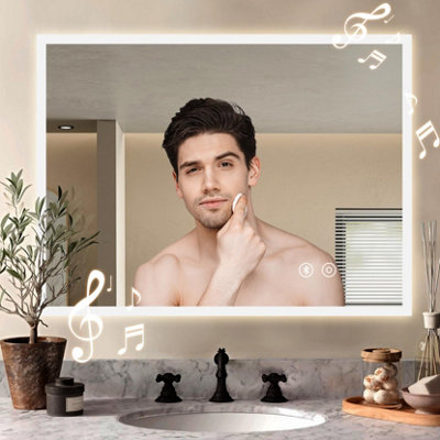 80CM x 60CM LED Bluetooth Bathroom Mirror,Anti-Fog,Dimmable,Wall Mounted
