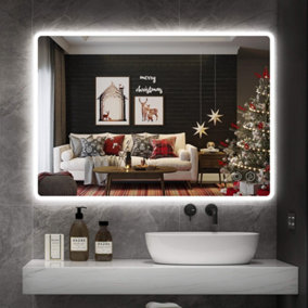 80cm x 60cm LED Lighted Bathroom Mirror, Frameless Backlit Wall Mounted, Anti-Fog, Bluetooth