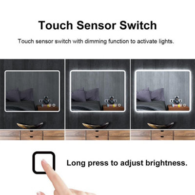 80cm x 60cm LED Lighted Bathroom Mirror, Frameless Backlit Wall Mounted, Anti-Fog, Bluetooth