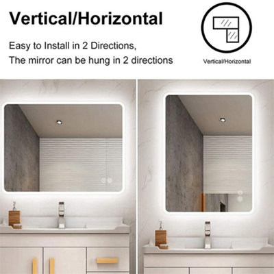 80cm x 60cm LED Lighted Bathroom Mirror, Frameless Backlit Wall Mounted, Anti-Fog, Bluetooth
