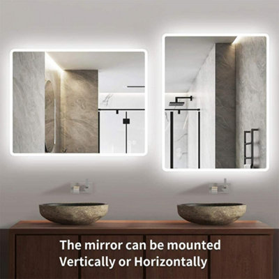 80cm x 60cm LED Lighted Bathroom Mirror, Frameless Backlit Wall Mounted, Anti-Fog, Bluetooth