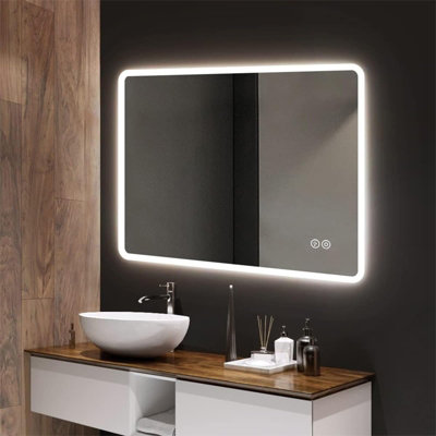 80cm x 60cm LED Lighted Bathroom Mirror, Frameless Backlit Wall Mounted, Anti-Fog, Bluetooth