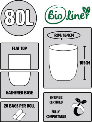 80L Bioliner Compostable Swing Bin/Dustbin Liners - 8 Rolls