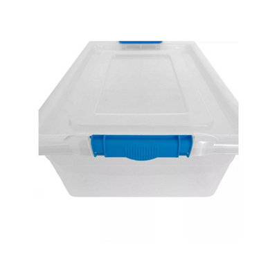 80L Clear Plastic Storage Box with Blue Clip Lid Strong, Spacious and ...
