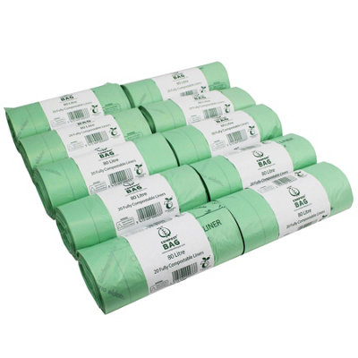 80L Compost Bag Compostable Swing Bin/Dustbin Liners - 10 Rolls