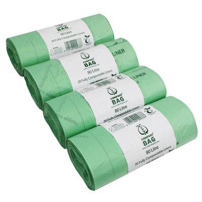 80L Compost Bag Compostable Swing Bin/Dustbin Liners - 4 Rolls