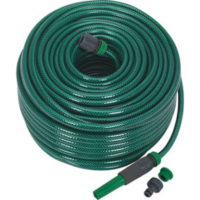 80m Green PVC Water Hose - Spray Jet Nozzle - Female Waterstop Tap Connectors