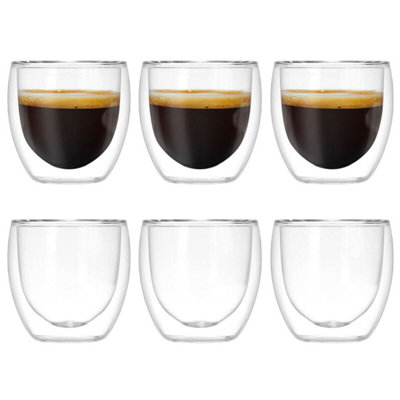 80ml Double Walled Insulated Thermal Coffee Glass Cups for Espresso & Tea - 6 Pack