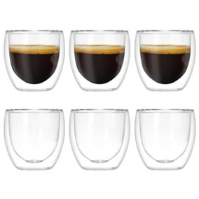 80ml Double Walled Insulated Thermal Coffee Glass Cups for Espresso & Tea - 6 Pack