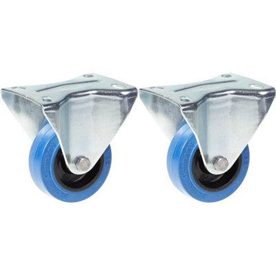 80mm 3" castor blue rubber fixed strong 280kg capacity, set of 2