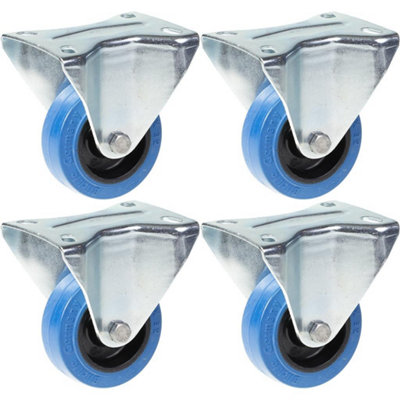 80mm 3" castor blue rubber fixed strong 560kg capacity, set of 4