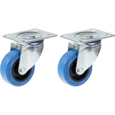 80mm 3" castor blue rubber swivel strong 280kg capacity, set of 2