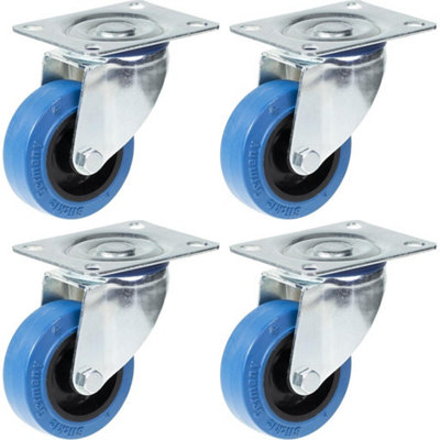 80mm 3" castor blue rubber swivel strong 560kg capacity, set of 4