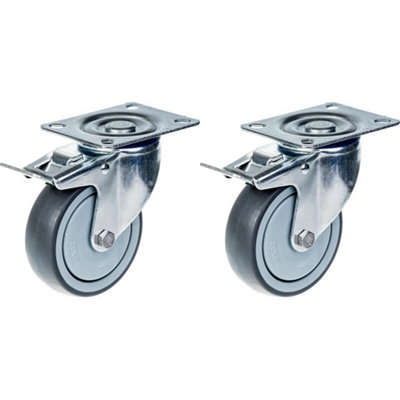 80mm 3" castor grey rubber swivel with brake strong 160kg capacity, set of 2