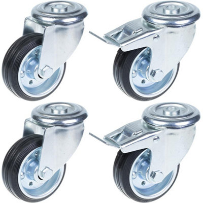 80mm 3" castor rubber tyre, swivel & brake, strong 280kg capacity, set of 4
