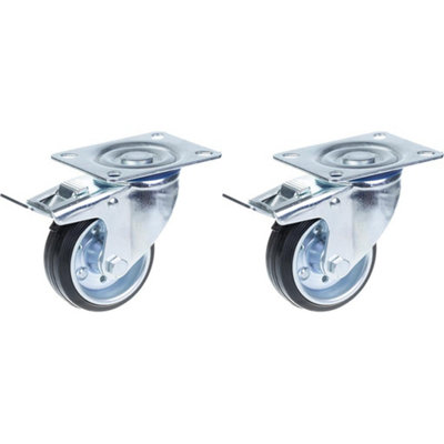 80mm 3" castor rubber tyre, swivel with brake, strong 140kg capacity, set of 2
