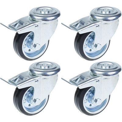 80mm 3" castor rubber tyre, swivel with brake, strong 280kg capacity, set of 4