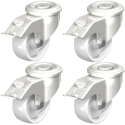 80mm 3" stainless steel castor white nylon, swivel with brake, 600kg, set of 4