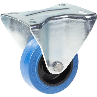 80mm fixed castor with blue elastic rubber on nylon centre wheel