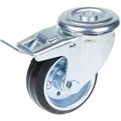 80mm swivel/brake castor with black rubber on pressed steel centre wheel