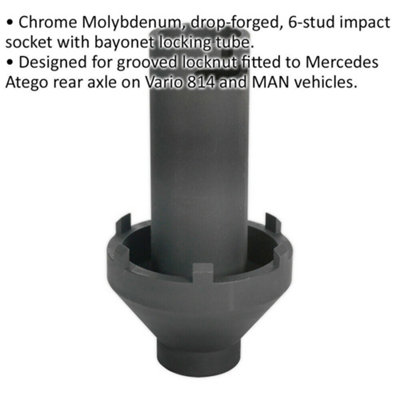 80mm to 95mm MECERDES ATEGO Rear Axle Locknut IMPACT Socket - 3/4" Square Drive
